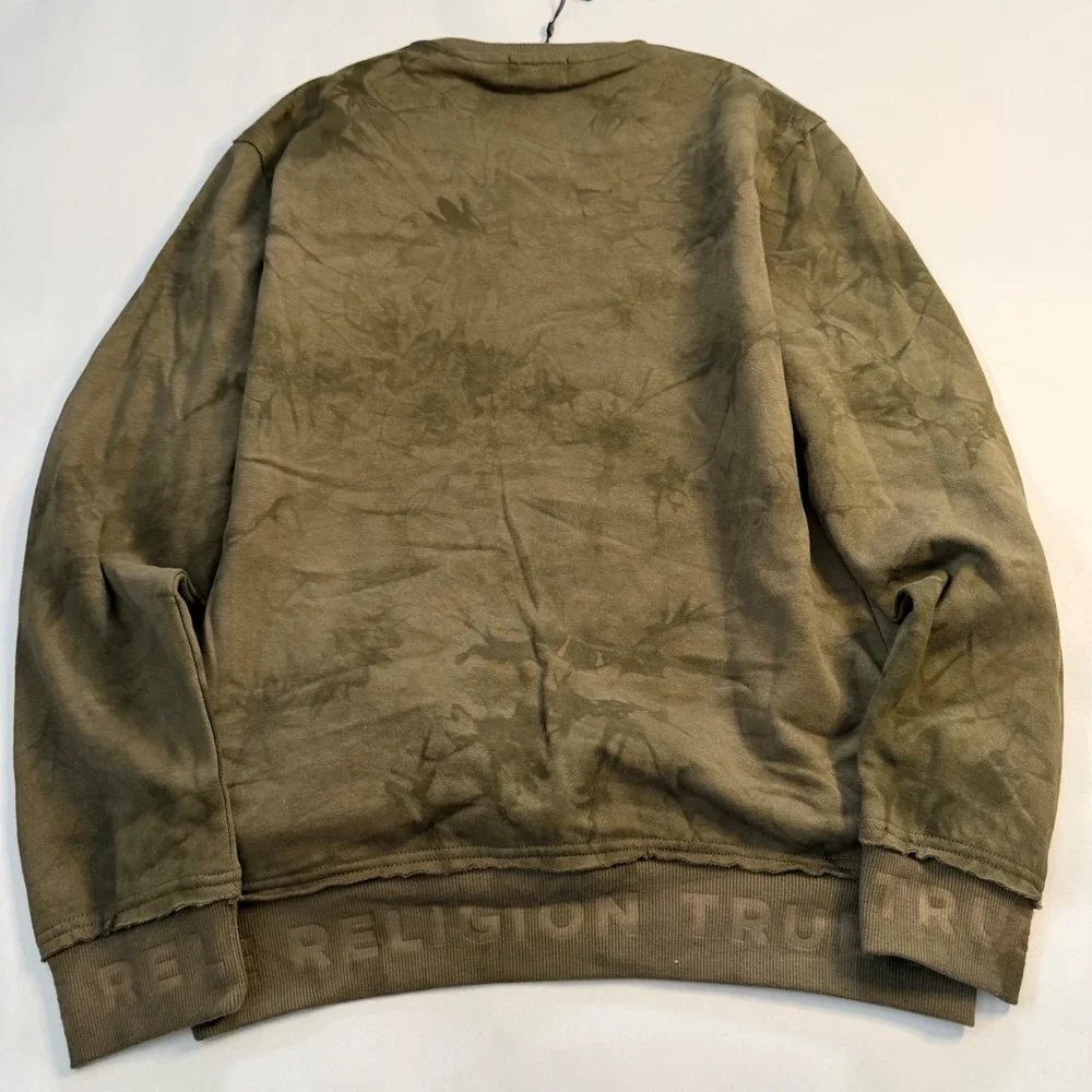 True Religion Men S Camo Green Tie Dye‎ Debossed Rib Pullover Crew Sweatshirt M